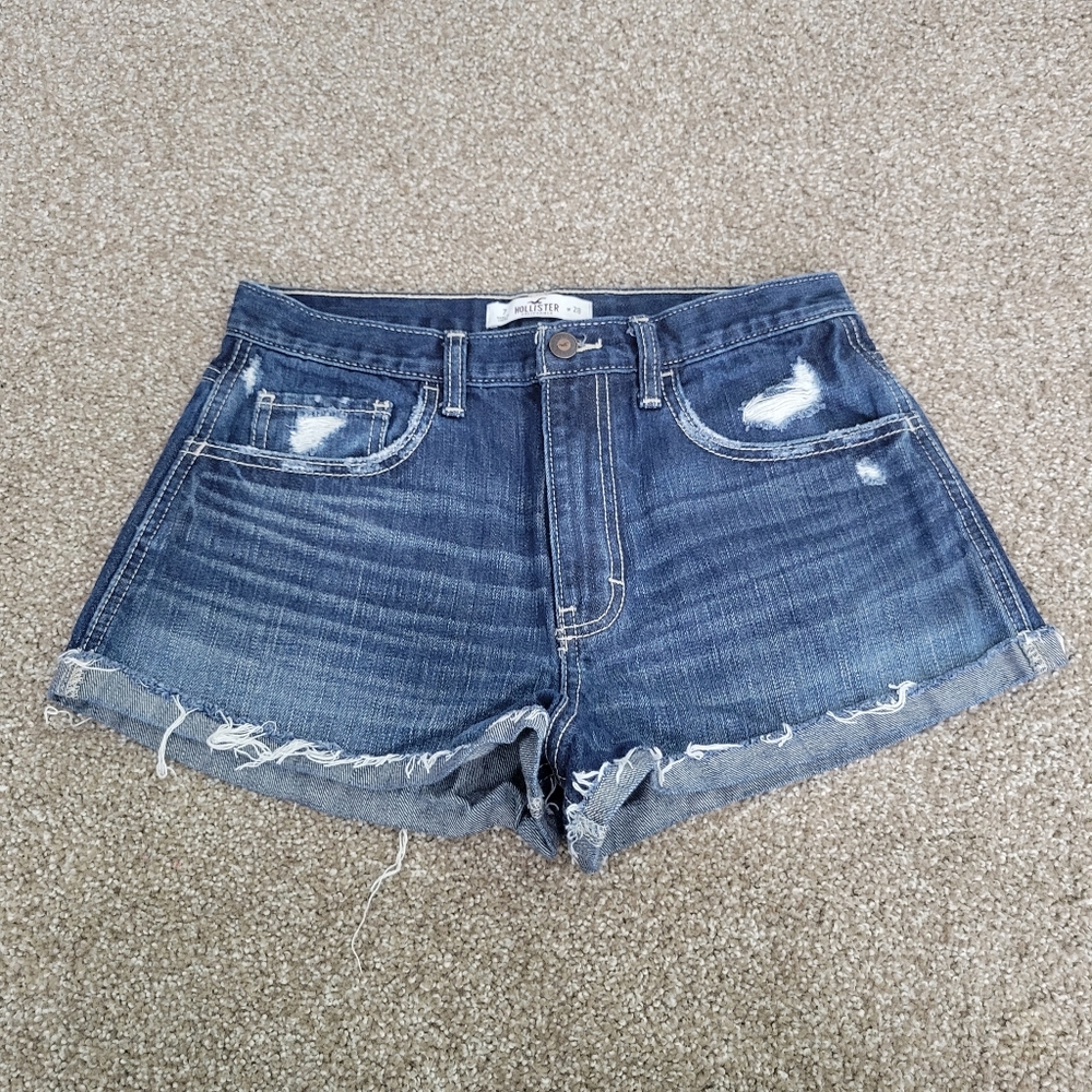 High-Waisted Dark Wash Hollister Jean Shorts